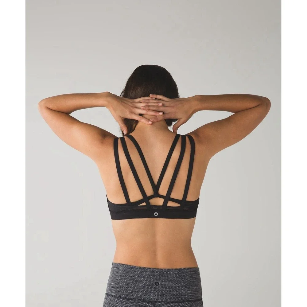 Lululemon Size 10 Black Energy Bra Exhale Mesh Criss Cross Medium Support B/C